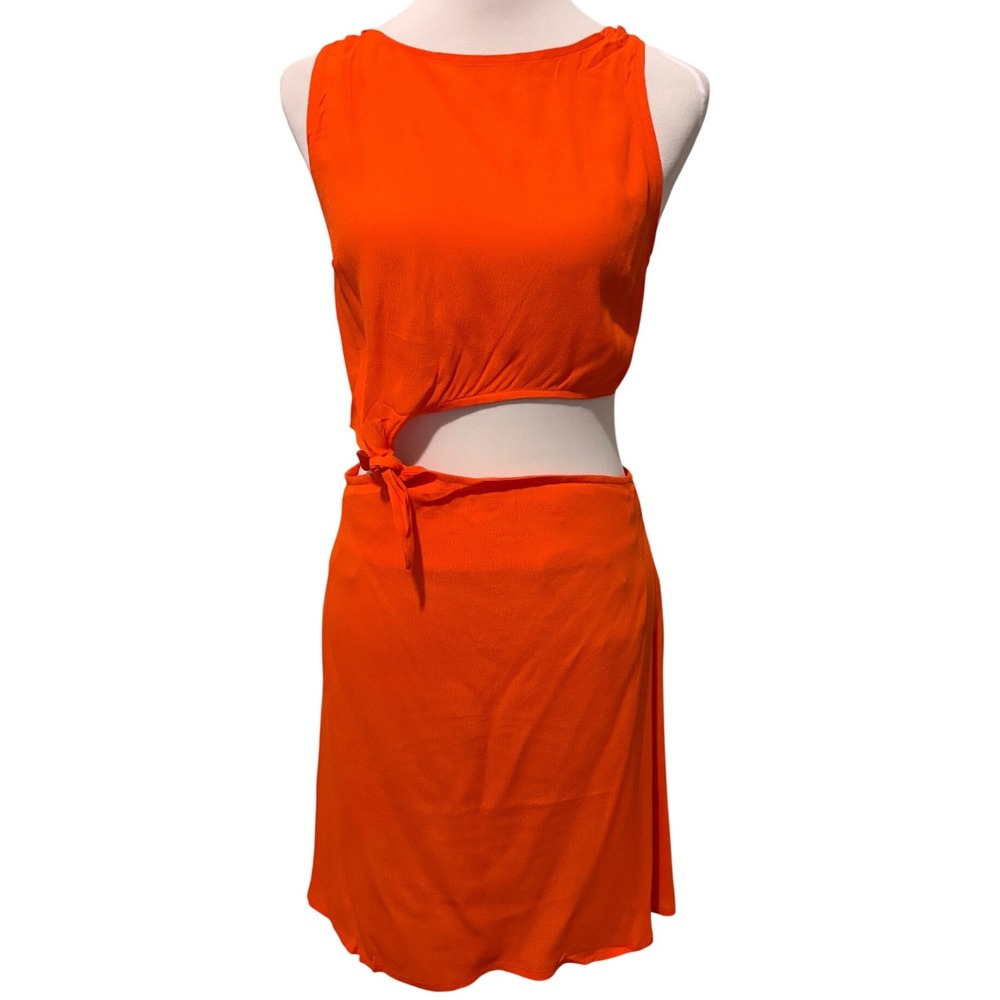 Olivaceous Cutout Mini Dress Women Medium Orange Tie Detail Sleeveless